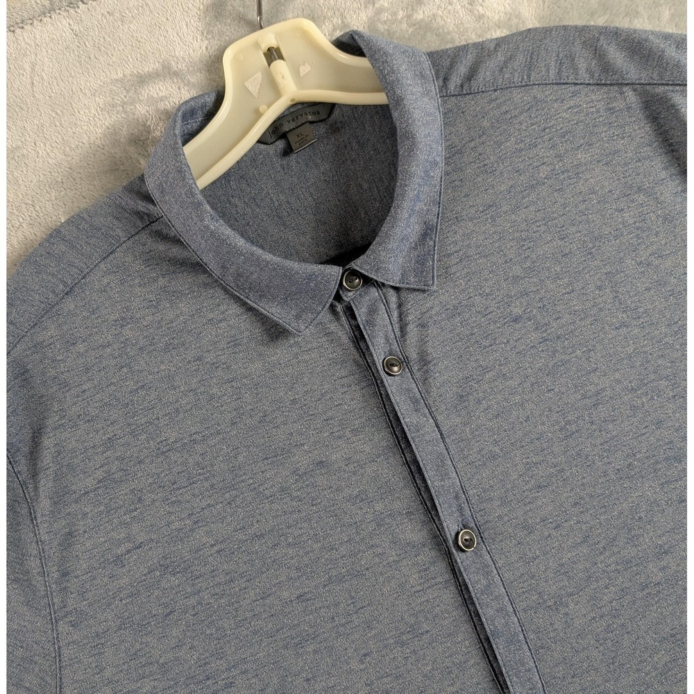John Varvatos Shirt Men XL Blue Jersey Knit Short Sleeve Button Up Casual Summer